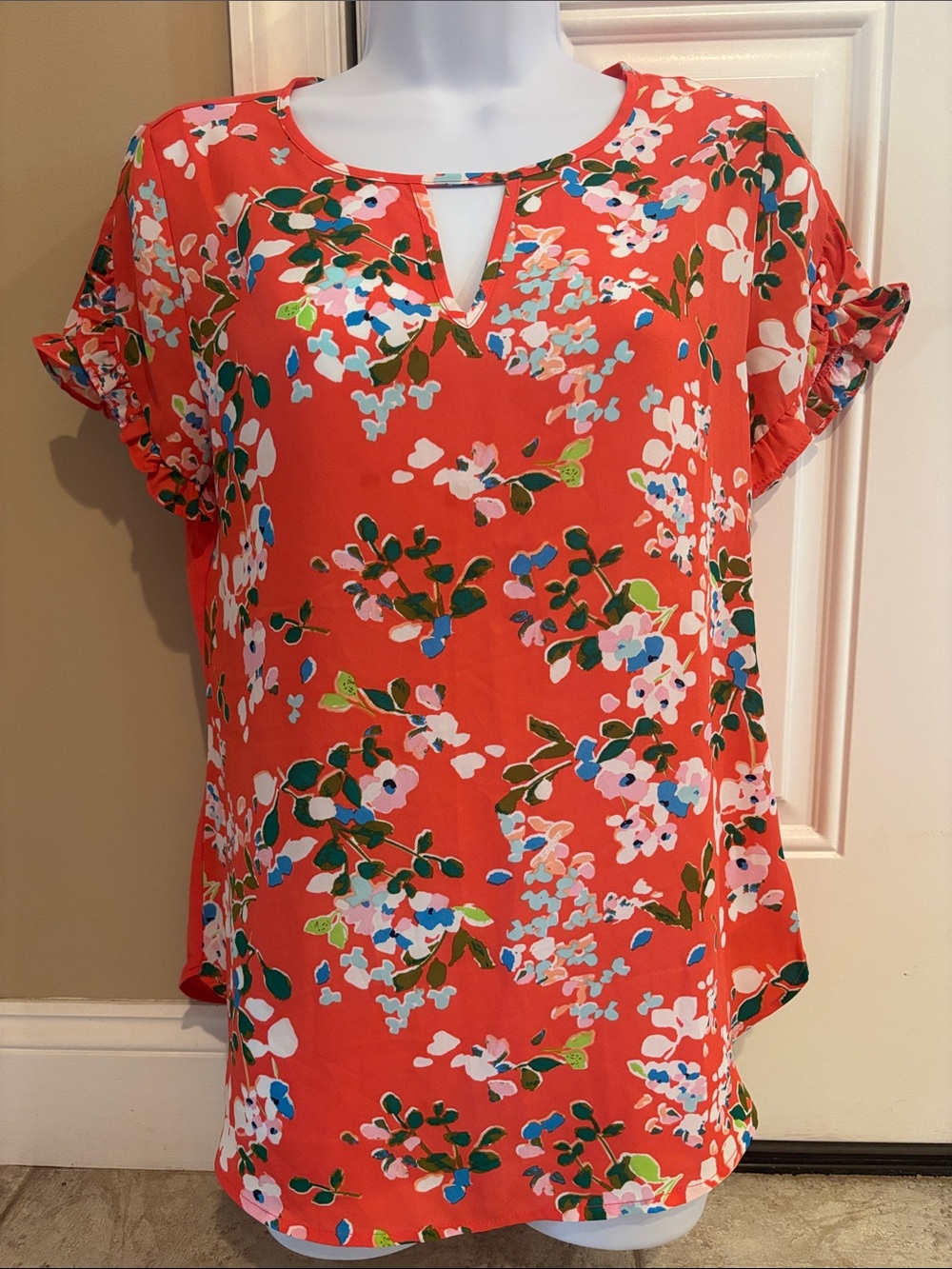 Van Heusen Coral Floral Notch-Neck Blouse